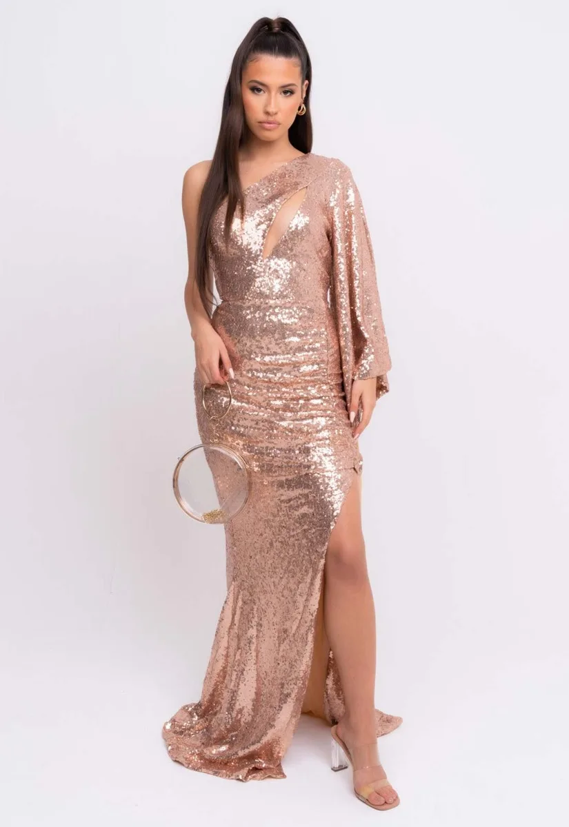 Nazz Collection Rose Gold Halo Sequin Maxi Dress - Image 11