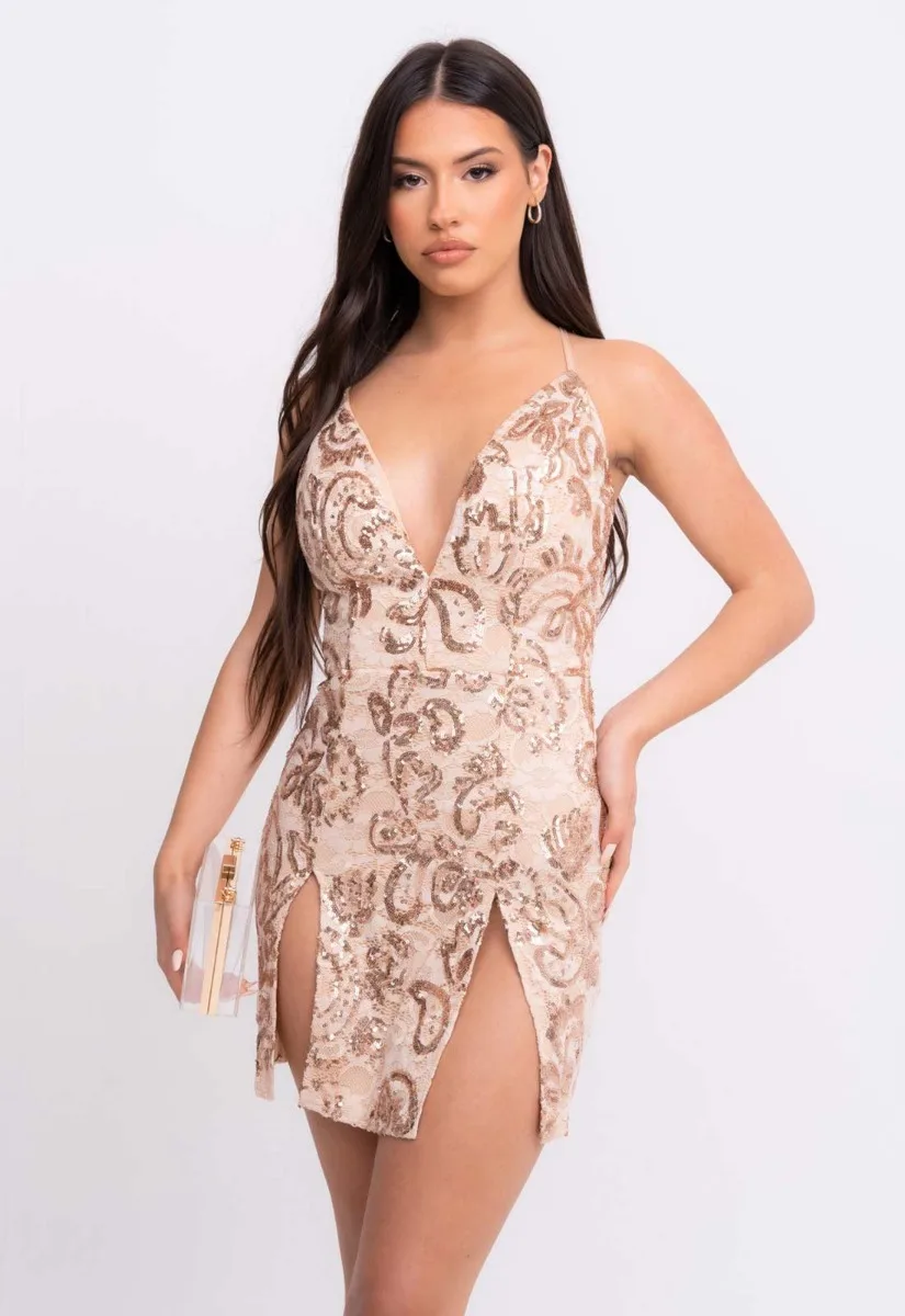 Nazz Collection Rose Gold Invite Only Lace Mini Dress - Image 9