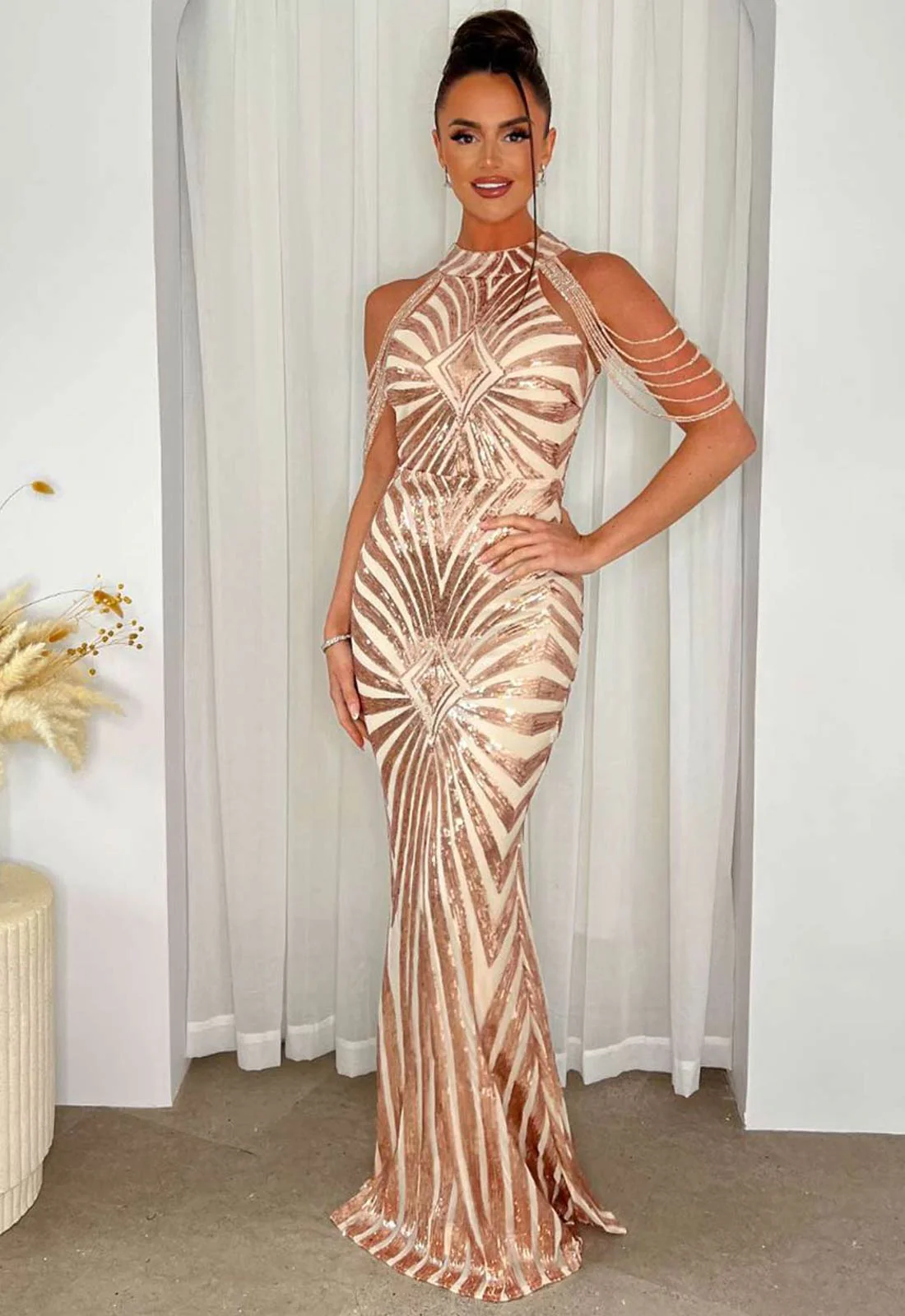 Nazz Collection Rose Gold Senseless Sequin Maxi Dress - Image 2