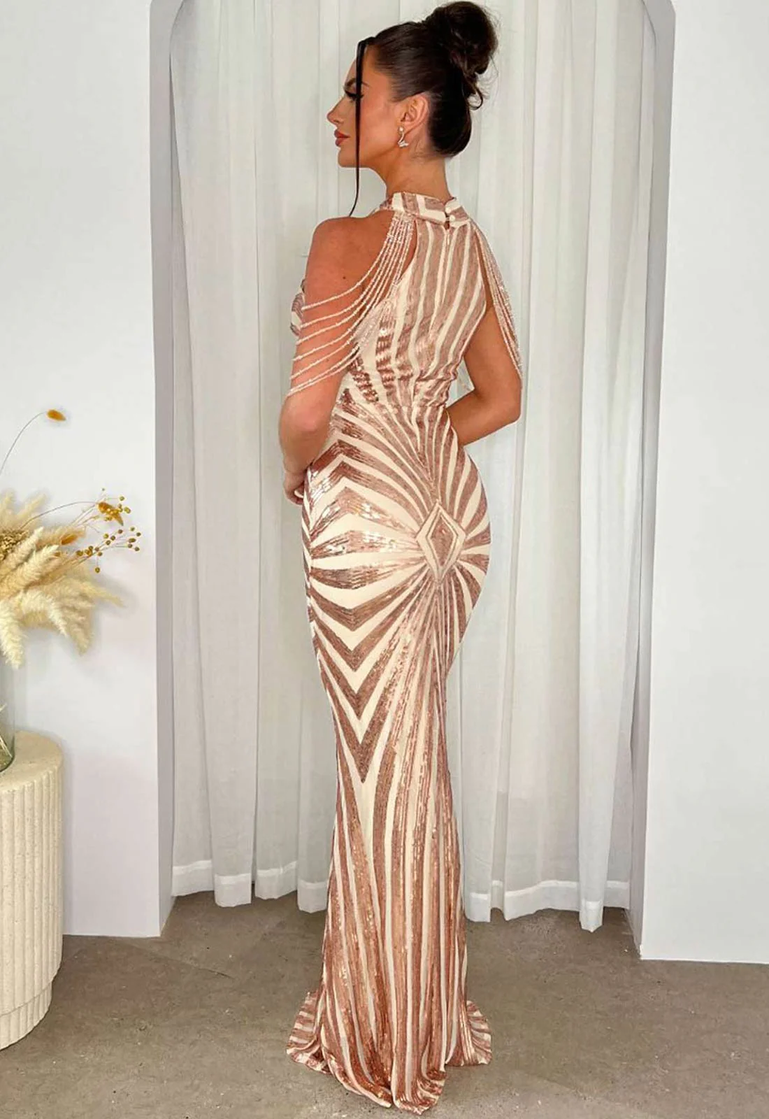 Nazz Collection Rose Gold Senseless Sequin Maxi Dress - Image 3