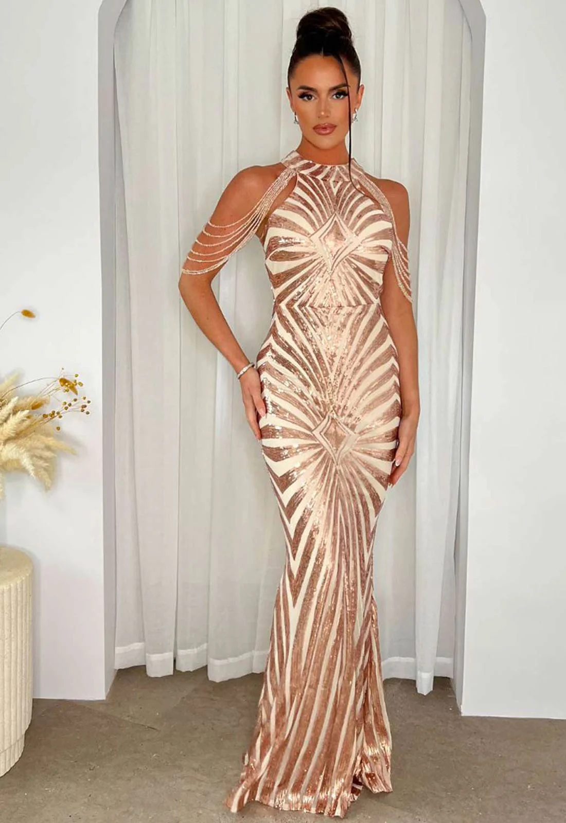 Nazz Collection Rose Gold Senseless Sequin Maxi Dress - Image 4