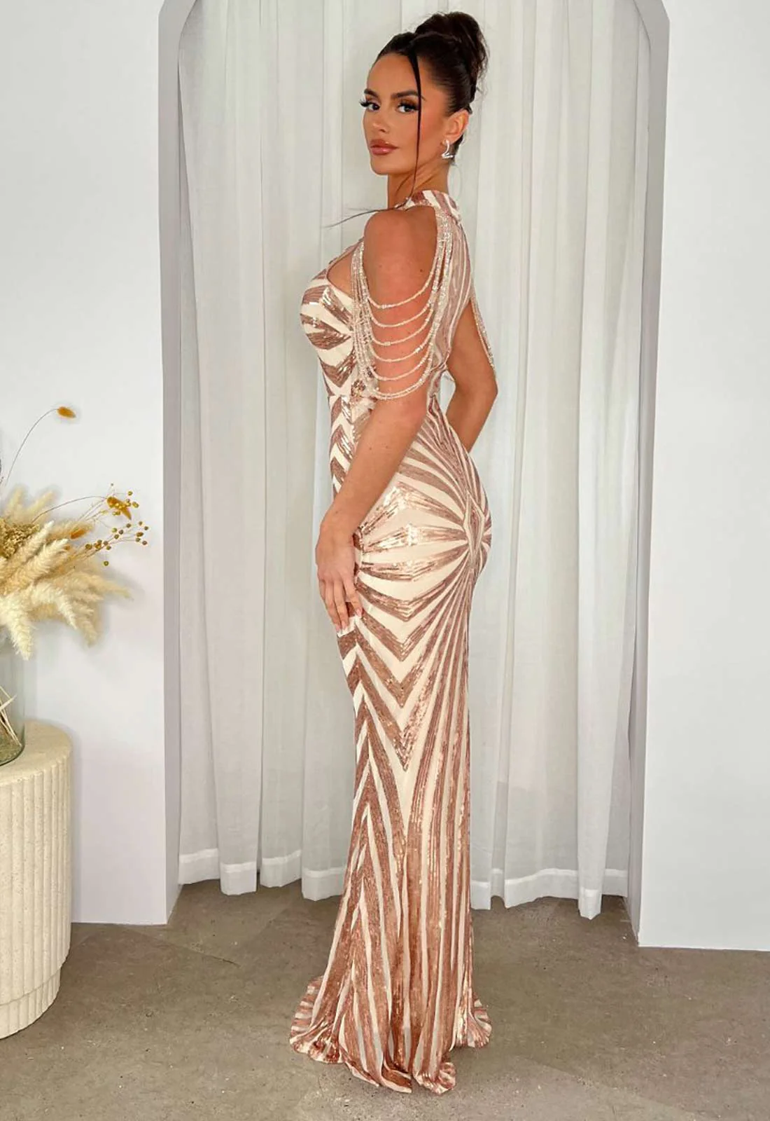 Nazz Collection Rose Gold Senseless Sequin Maxi Dress - Image 6