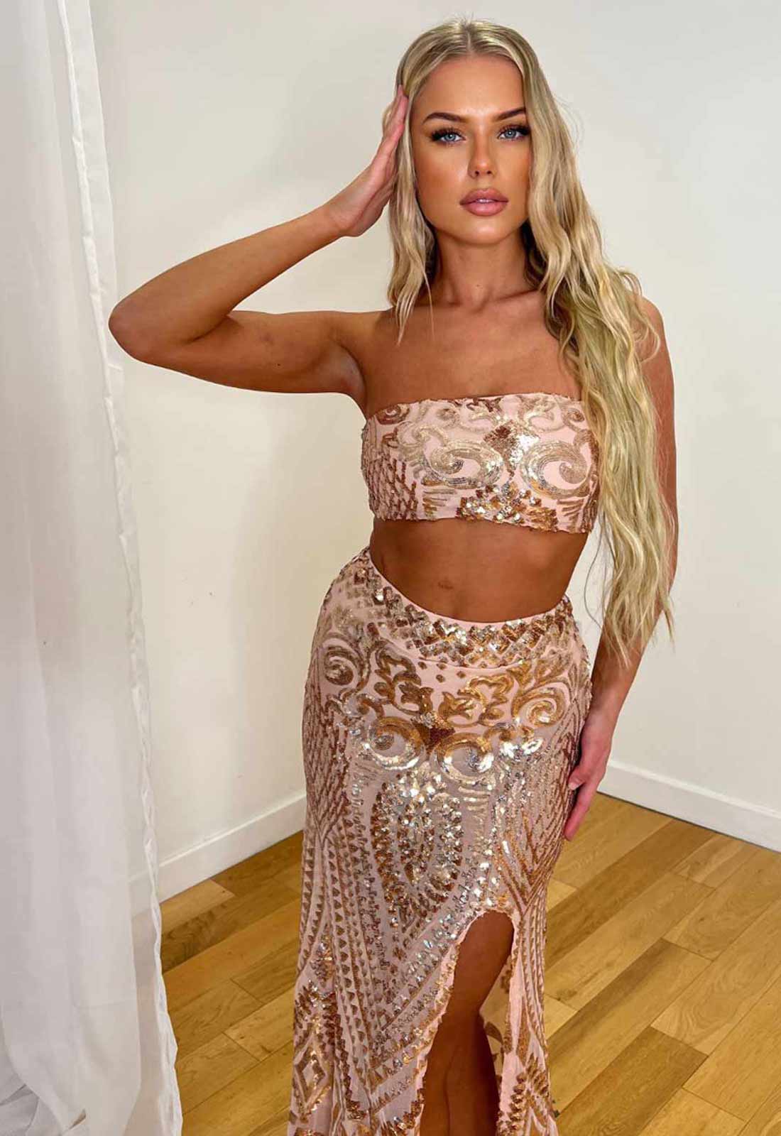 Nazz Collection Rose Gold Shakari Two Piece Party Set - Image 3