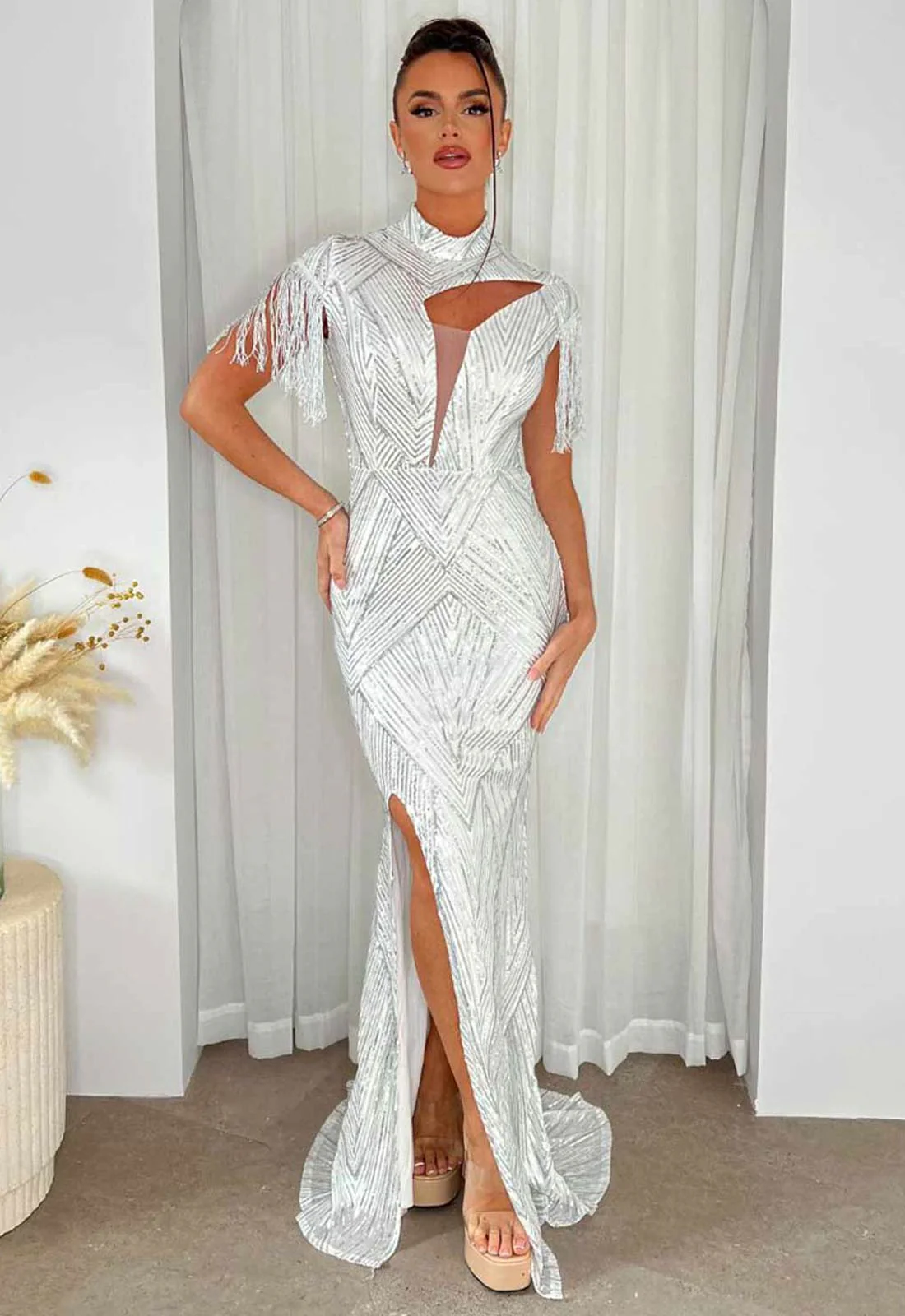 Nazz Collection Silver Runway Party Dress