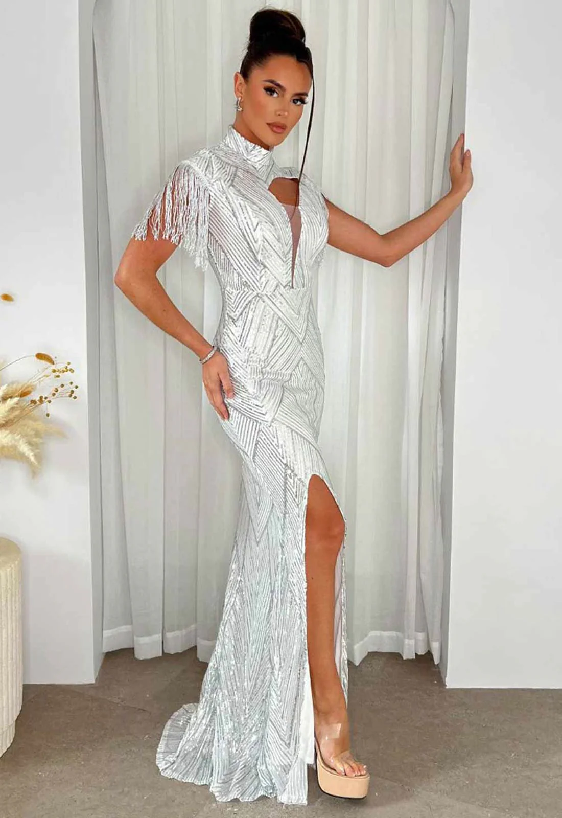Nazz Collection Silver Runway Party Dress - Image 7