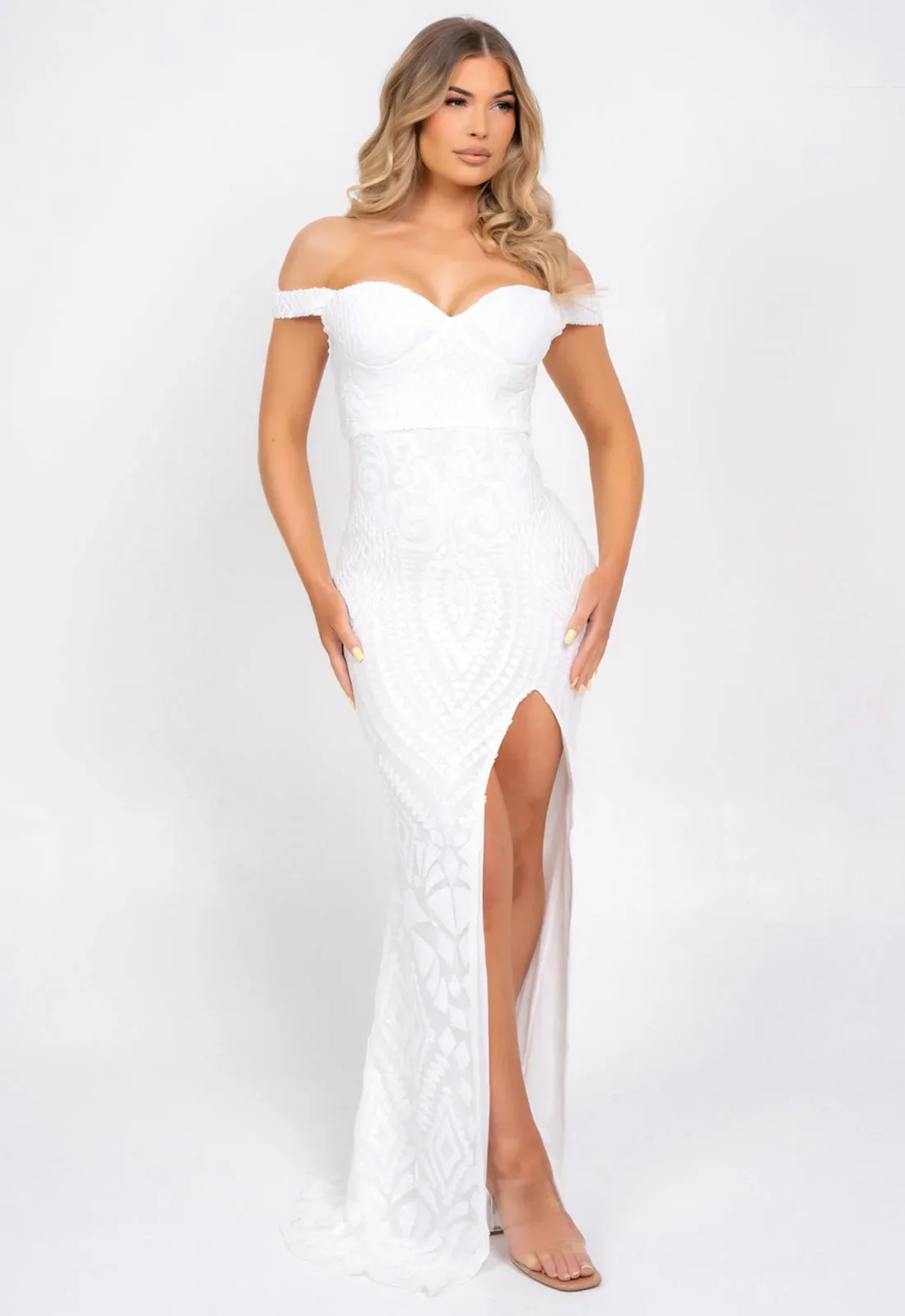 Nazz Collection White Angelika Sequin Maxi Dress - Image 3