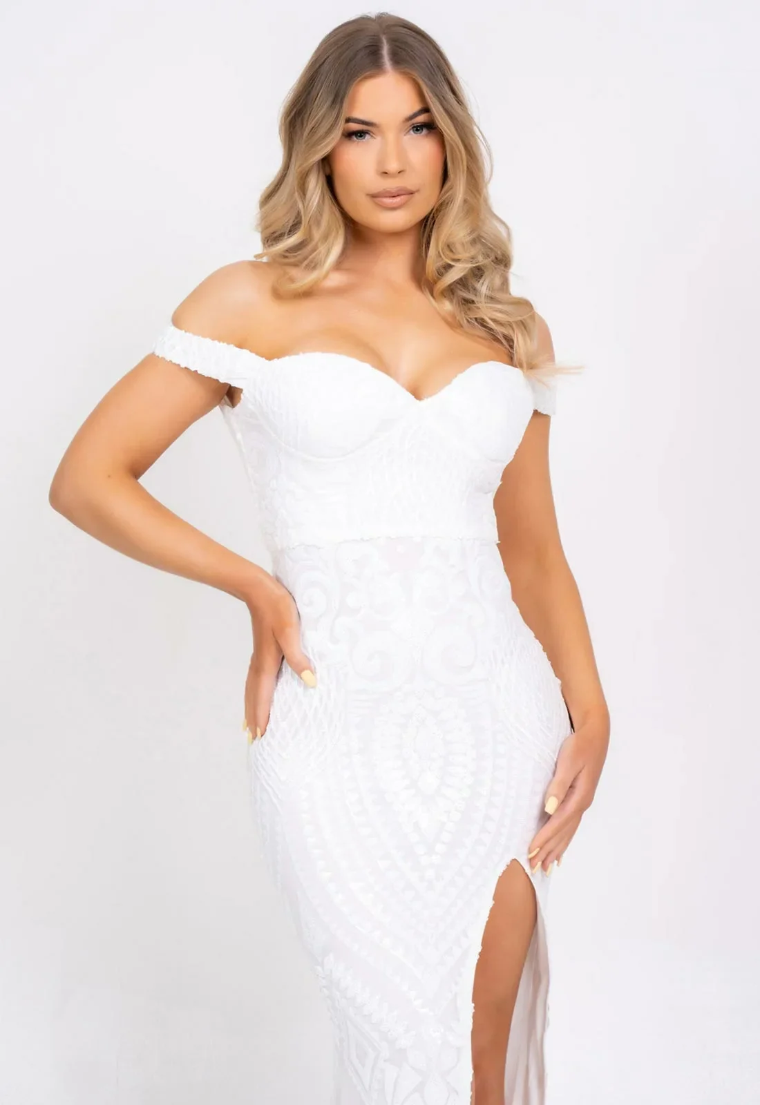 Nazz Collection White Angelika Sequin Maxi Dress - Image 4