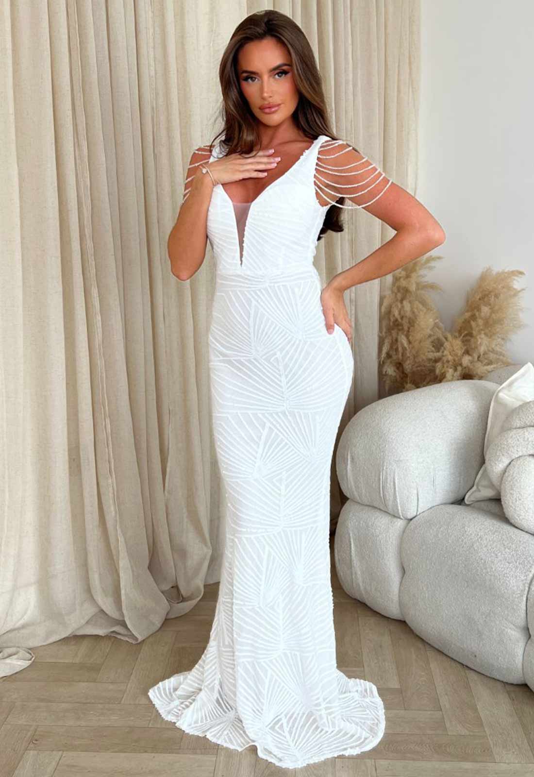 Nazz Collection White Centrepiece Maxi Sequin Dress - Image 4