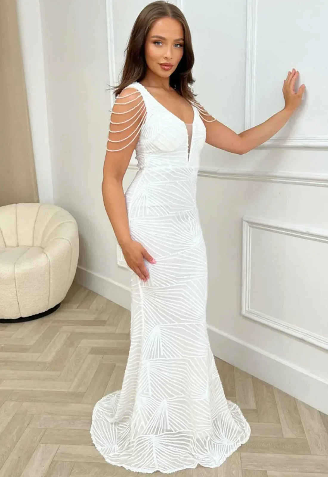 Nazz Collection White Centrepiece Maxi Sequin Dress - Image 6
