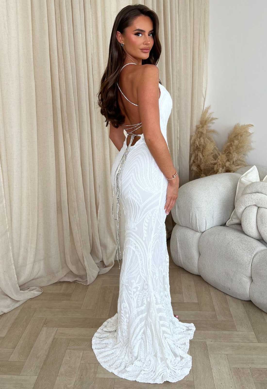 Nazz Collection White Unapologetic Maxi Sequin Dress - Image 5