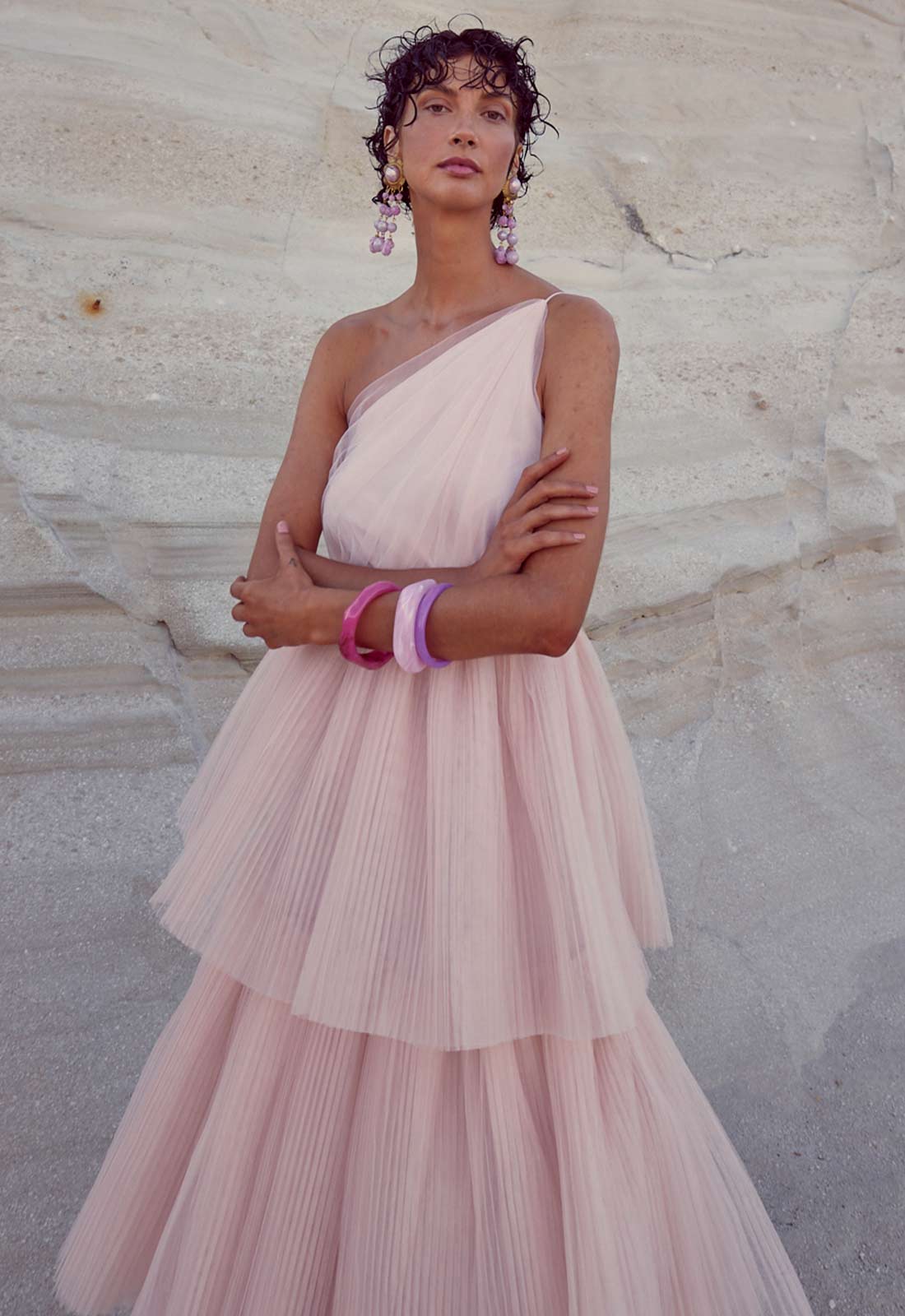 True Decadence Peach Liana Asymmetric Tiered  Maxi Dress - Image 2