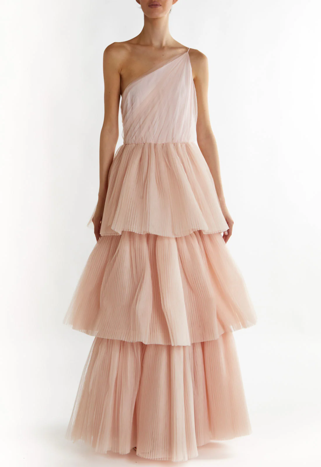 True Decadence Peach Liana Asymmetric Tiered  Maxi Dress - Image 3