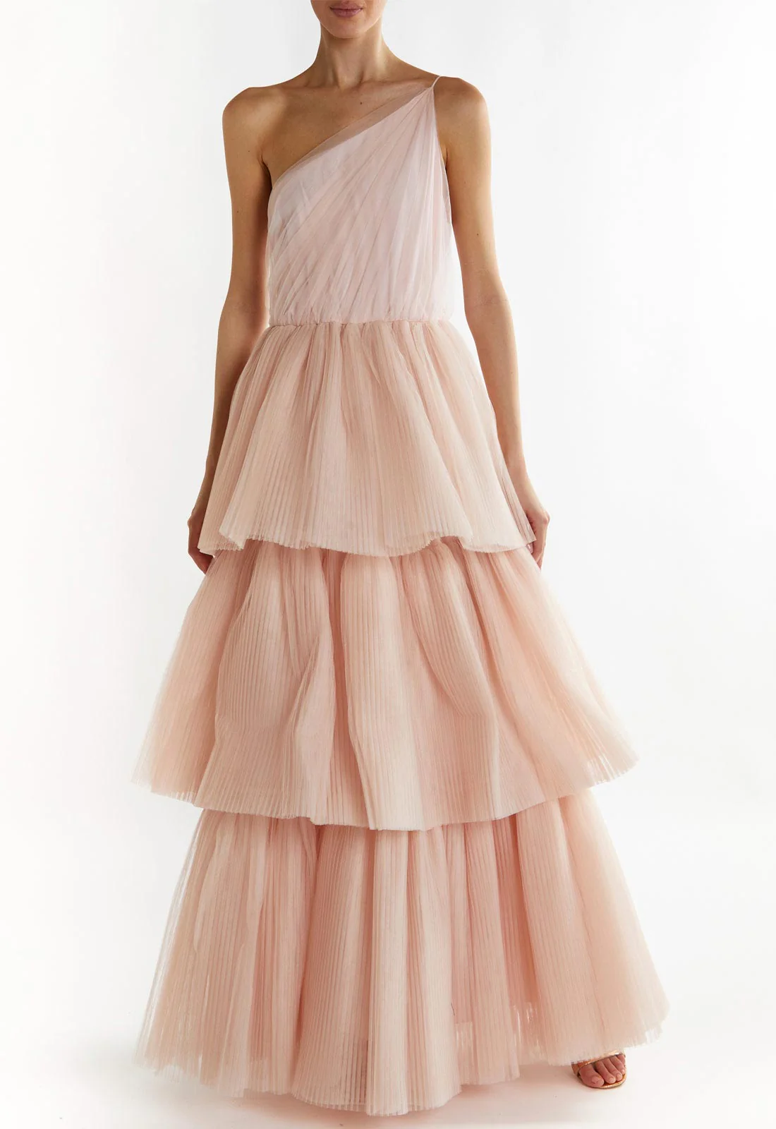 True Decadence Peach Liana Asymmetric Tiered  Maxi Dress - Image 5