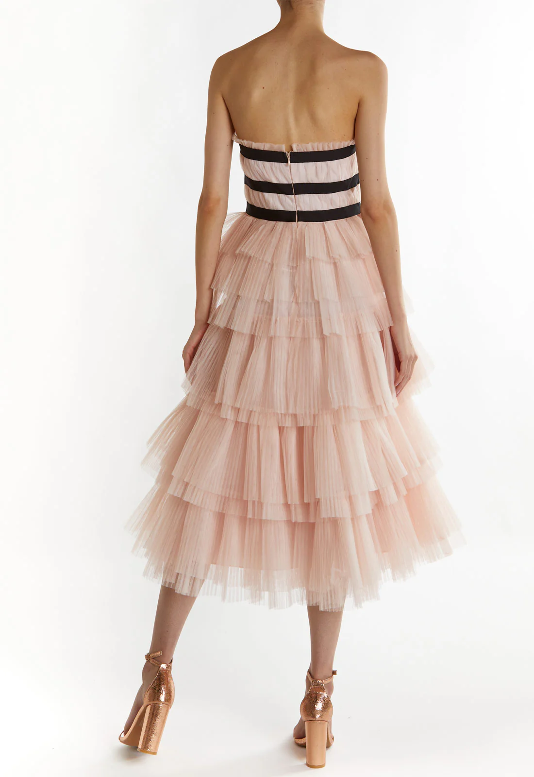 True Decadence Peach Brianna Bandeau-Pleated Midi Dress - Image 2