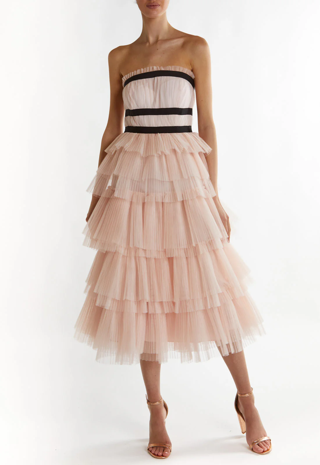 True Decadence Peach Brianna Bandeau-Pleated Midi Dress - Image 3