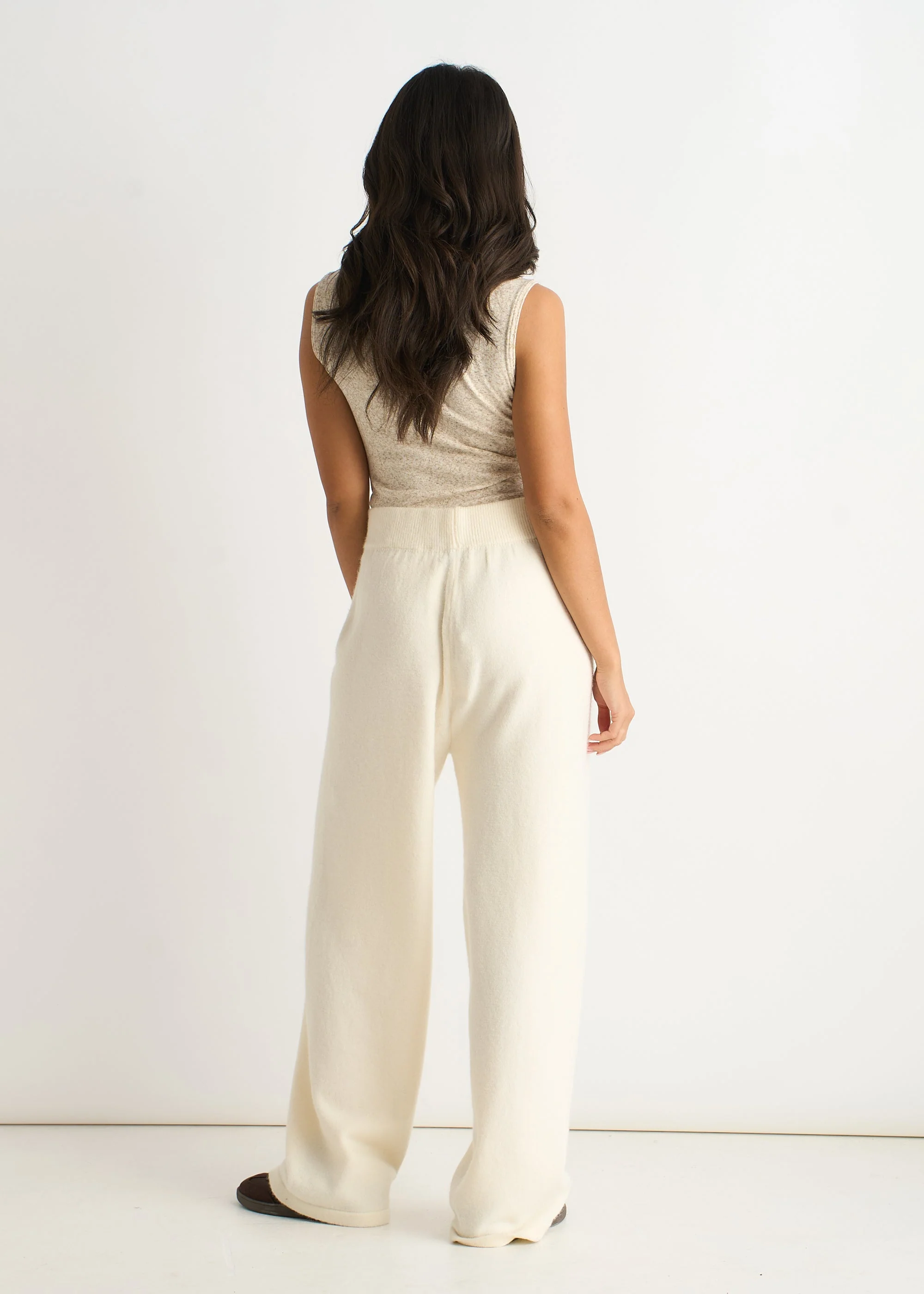 Off White Knitted Pull On Wide Leg Trousers - Image 2