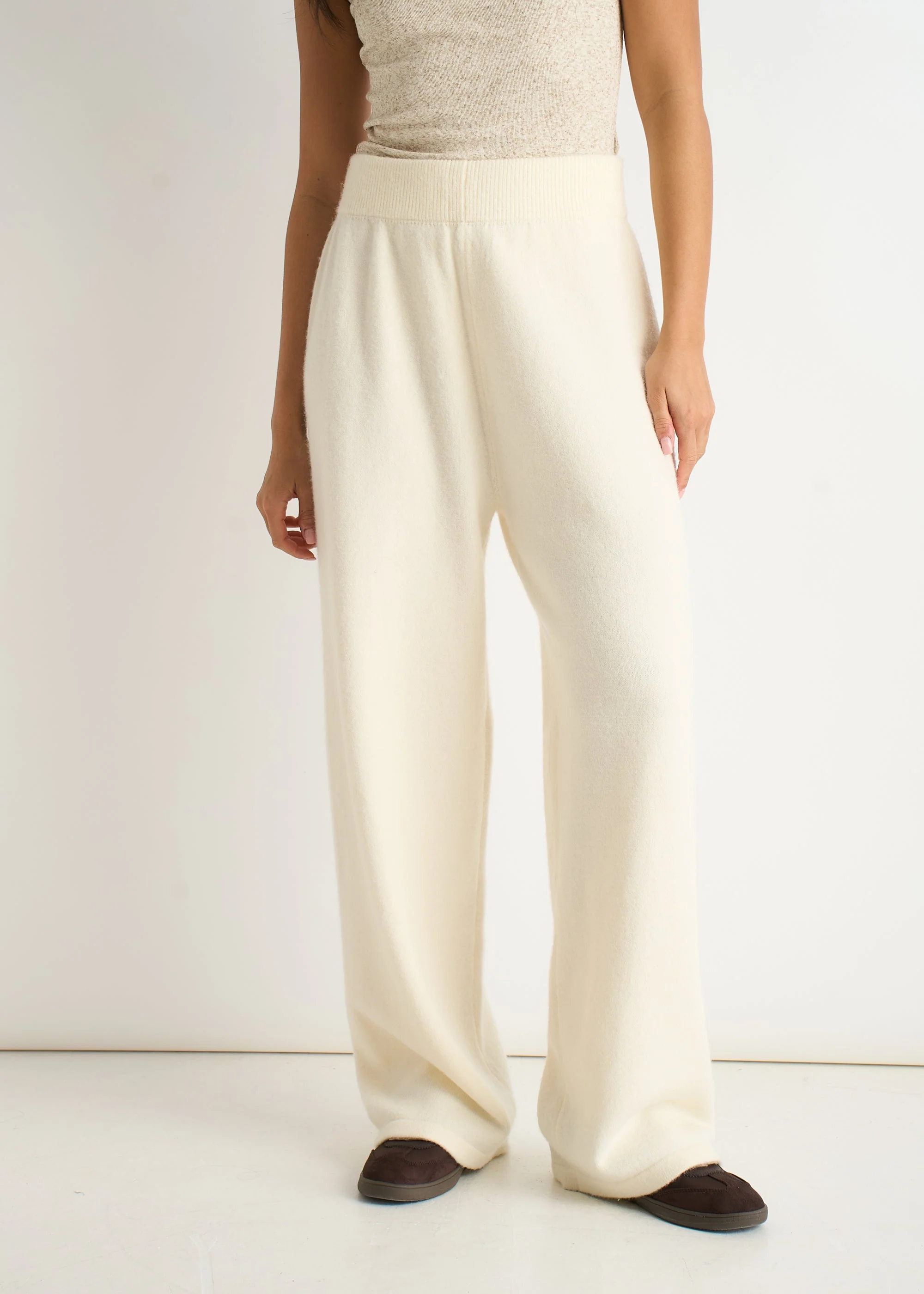 Off White Knitted Pull On Wide Leg Trousers - Image 3