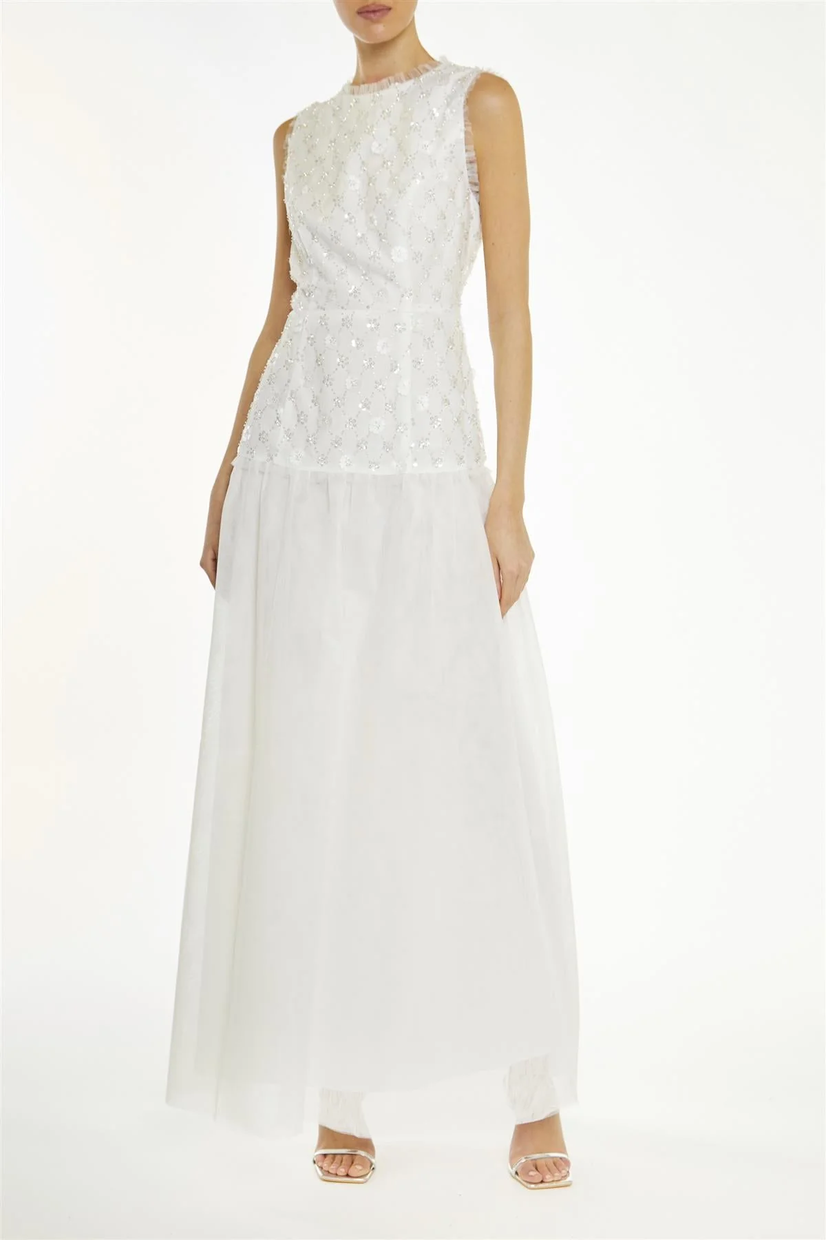 True Decadence White-Beaded Ophelia Floral Dropped-Waist Maxi-Dress - Image 3