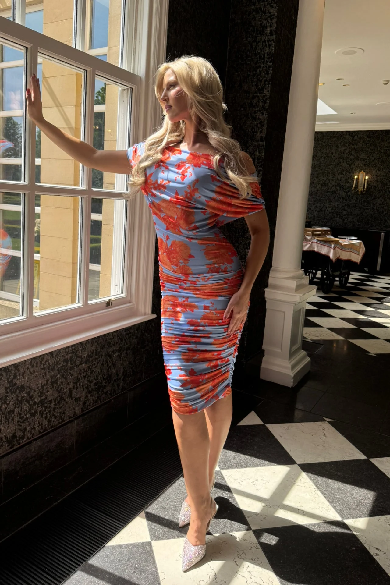 Atom Label Powder Blue & Orange Floral Oxygen Dress - Image 2