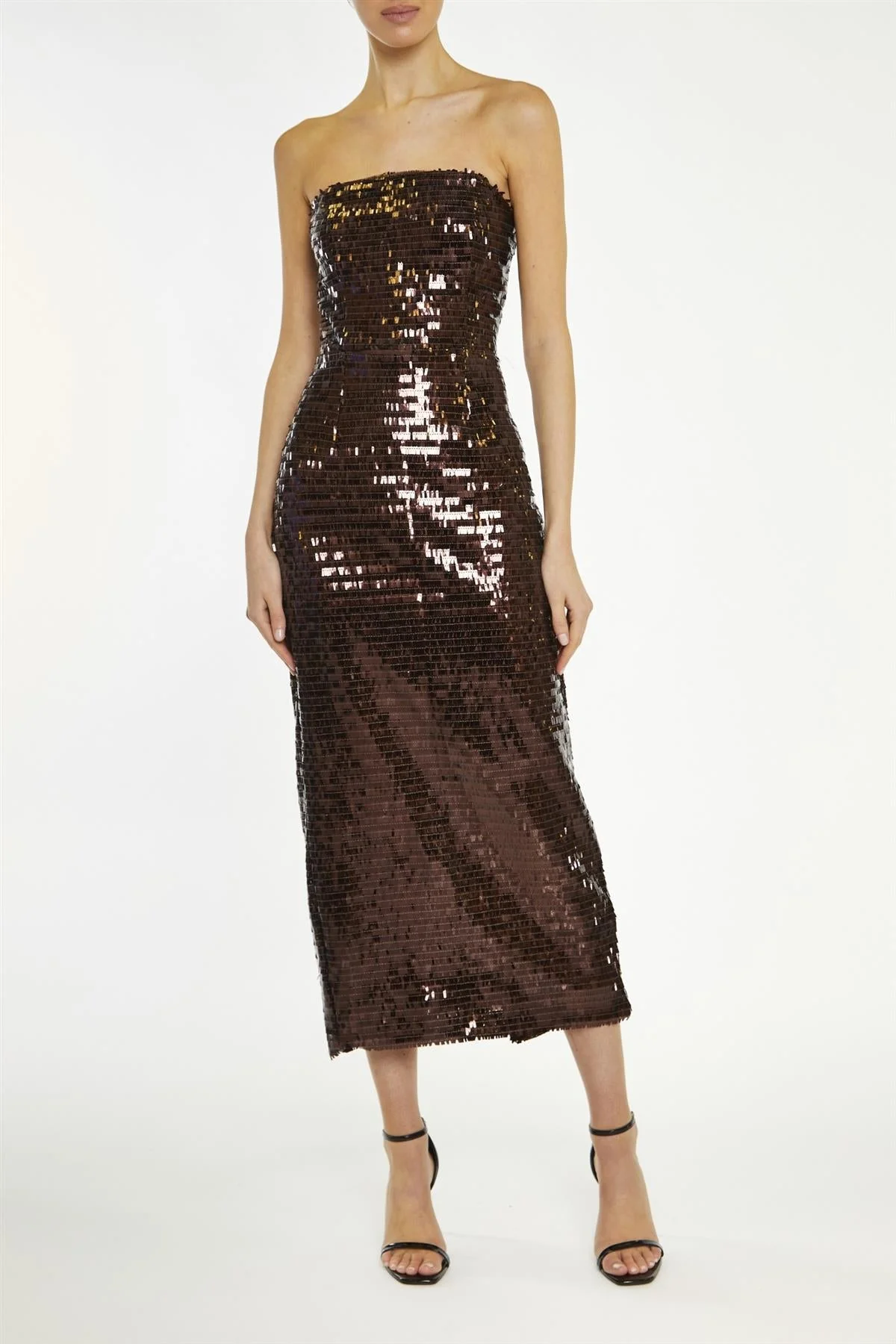 True Decadence Chocolate-Sequin Paris Bandeau Tailored Midaxi Dress - Image 3