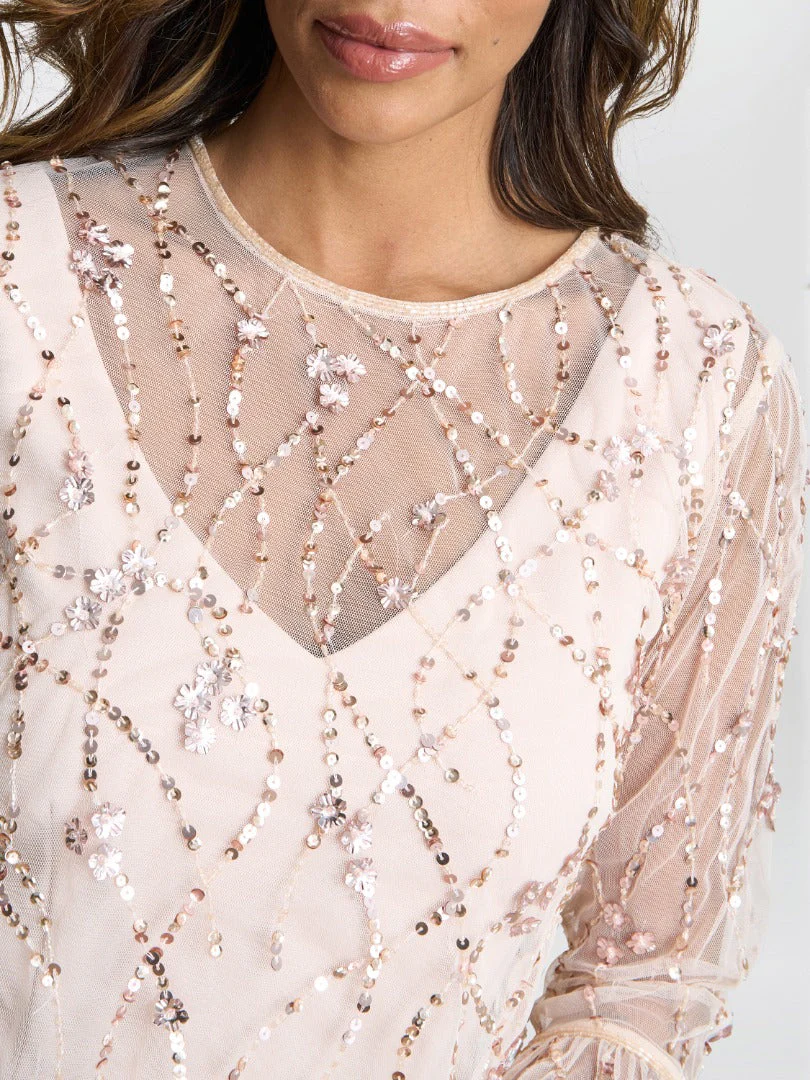 Gina Bacconi Pippa Beaded Jacket With Fluted 3/4 Sleeve And Crepe Shift Dress - Image 3