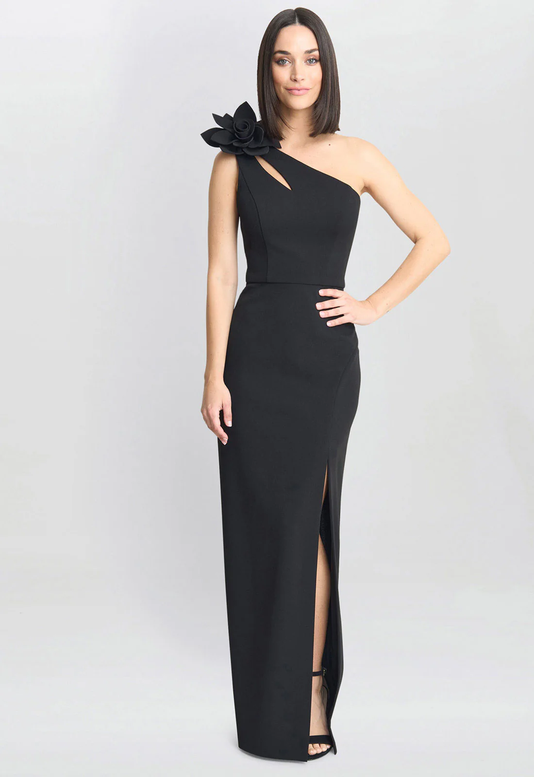 Gina Bacconi Black Portia One Shoulder Flower Maxi Dress - Image 4