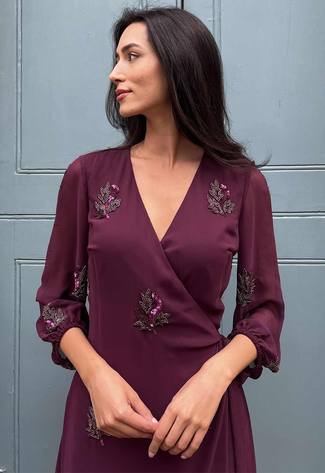Raishma Couture Burgundy Ali Wrap Dress - Image 3