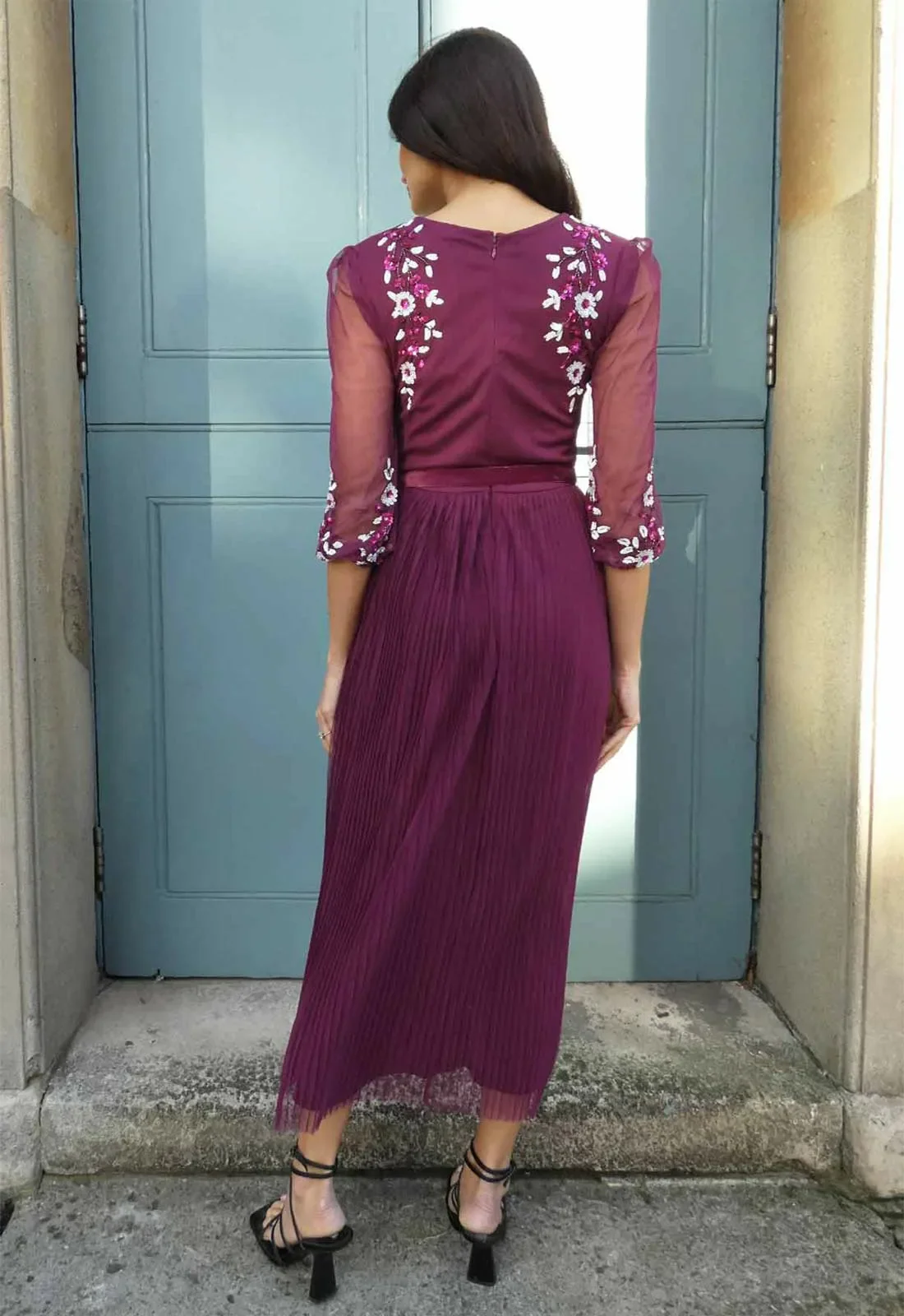 Raishma Couture Burgundy Polina Sequin Dress - Image 2