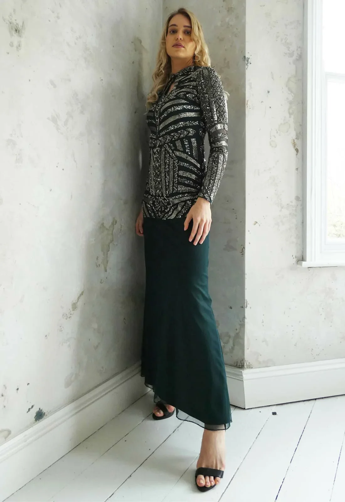 Raishma Couture Green Maeve Embellished Maxi Dress