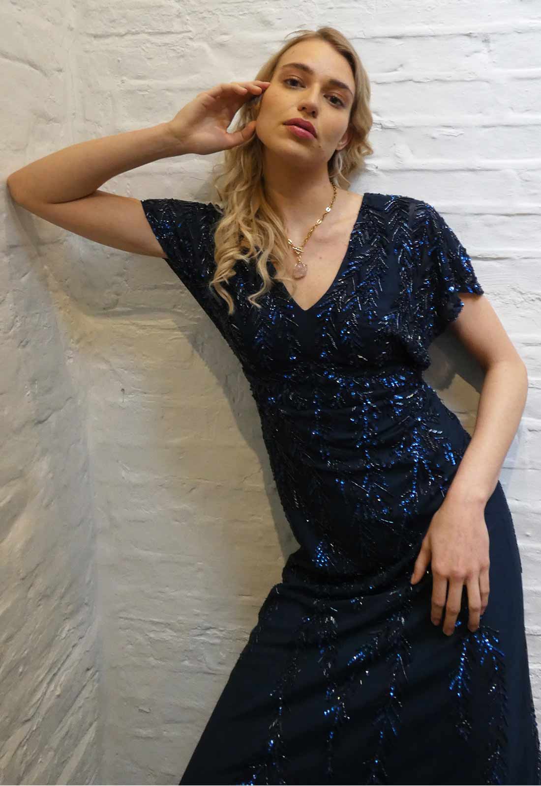 Raishma Couture Navy Serenity Embellished Maxi Dress - Image 2