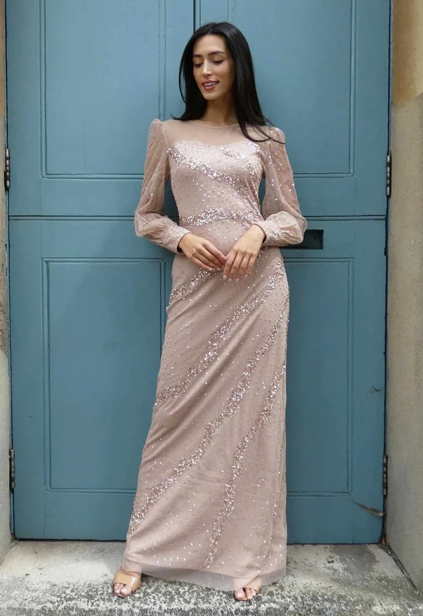 Raishma Couture Nude Capri Maxi Dress - Image 9