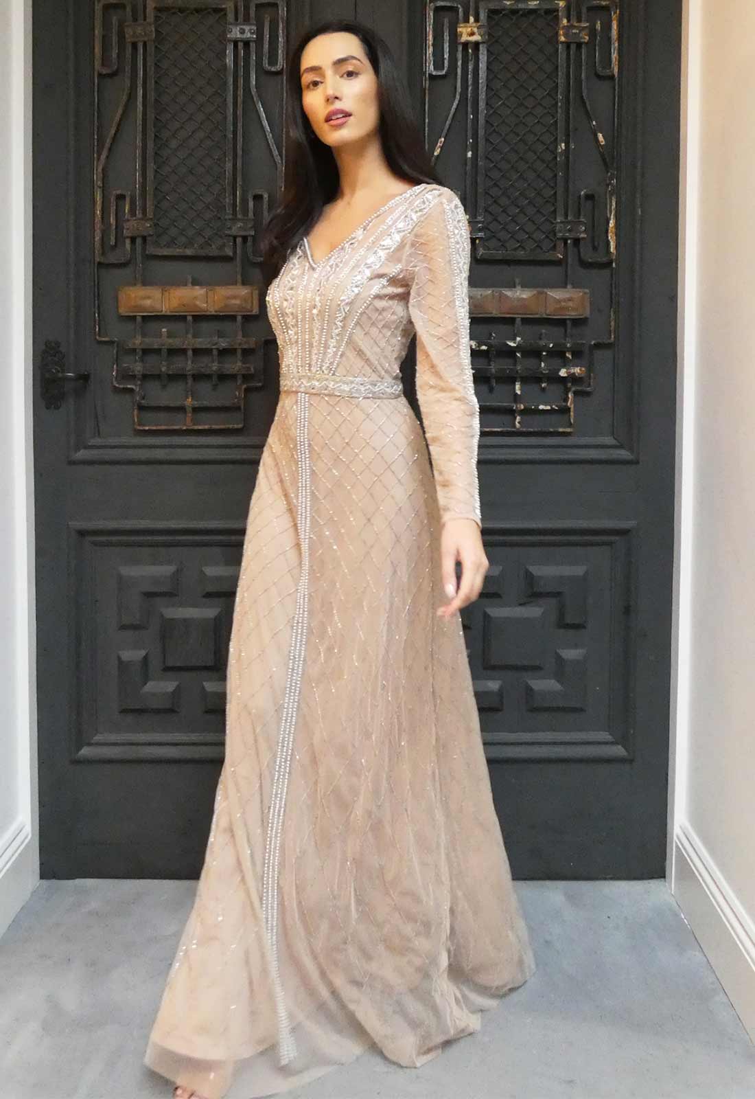 Raishma Couture Nude Liliane Embellished Maxi Dress - Image 3