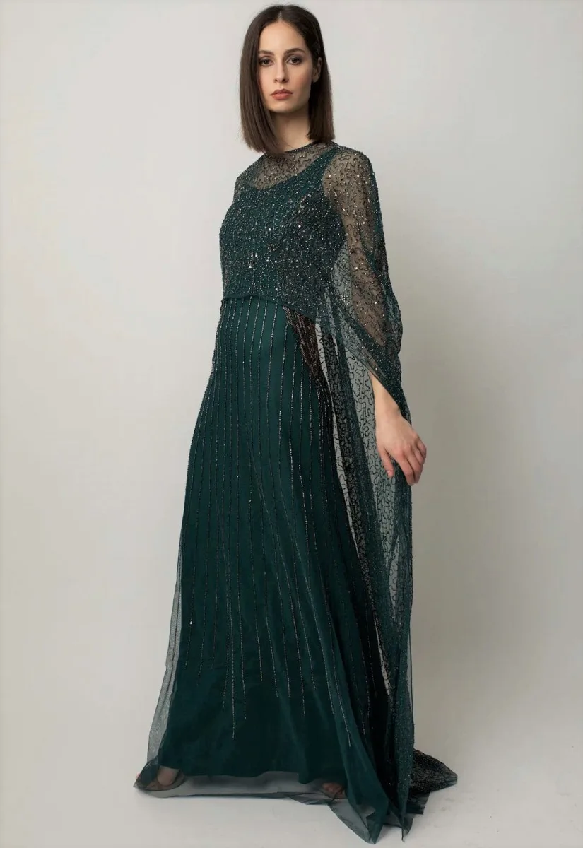 Raishma Green Melony Cape Gown - Image 8