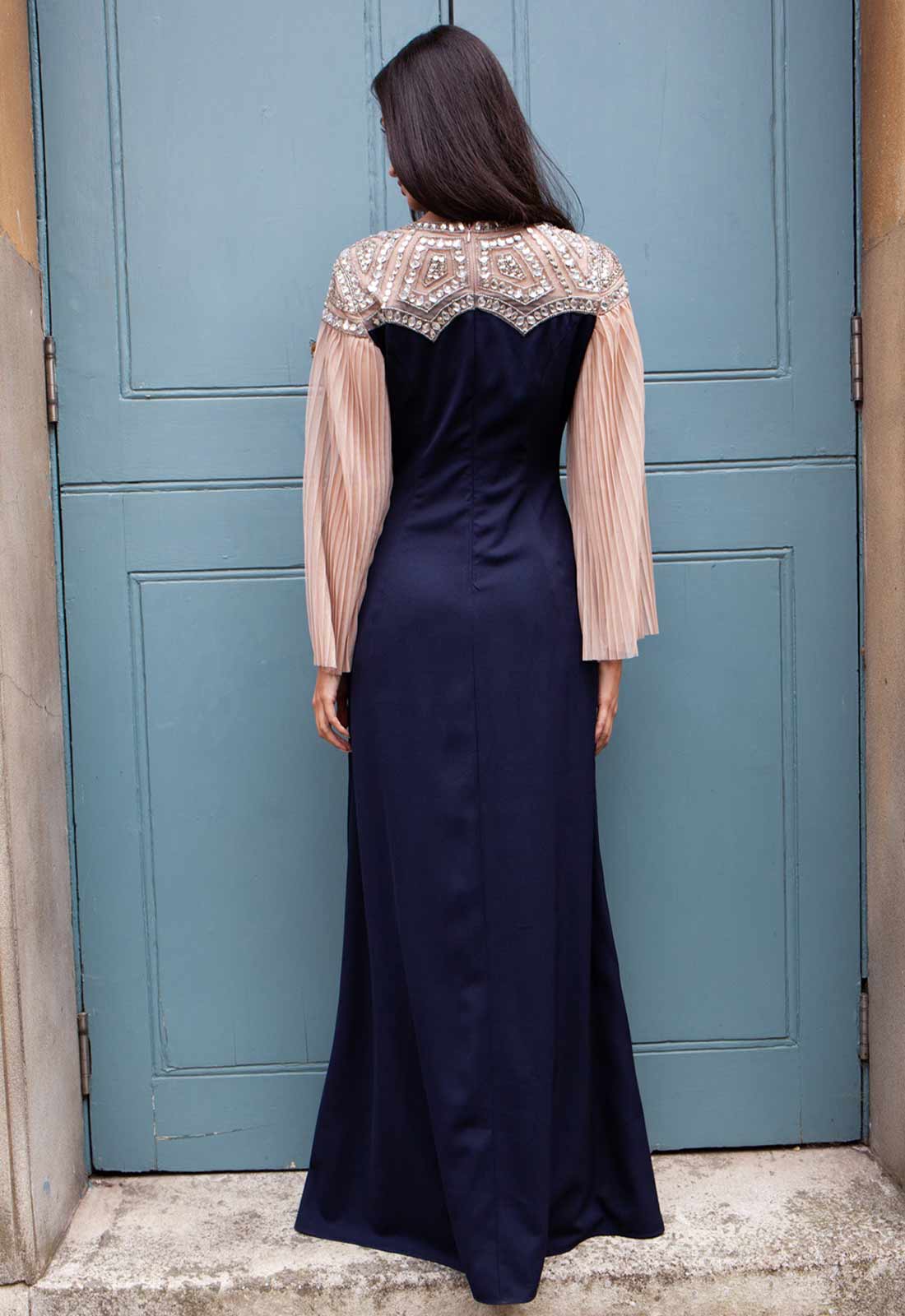 Raishma Navy and Nude Sandy Embellished Maxi Dress - Image 3