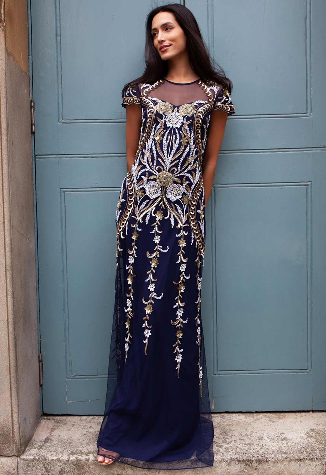 Raishma Navy Maris Embellished Maxi Dress
