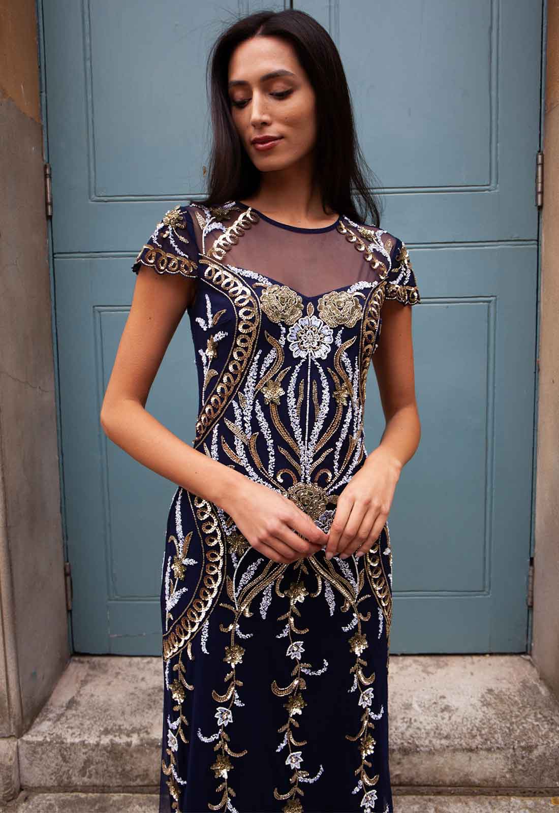 Raishma Navy Maris Embellished Maxi Dress - Image 2