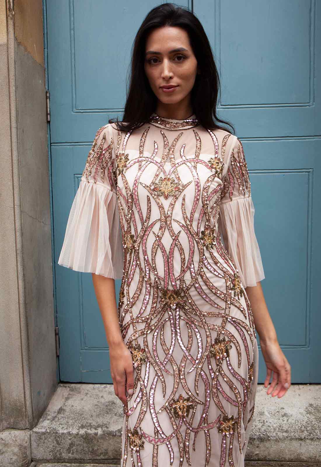 Raishma Nude Fern Embellished Maxi Dress - Image 2