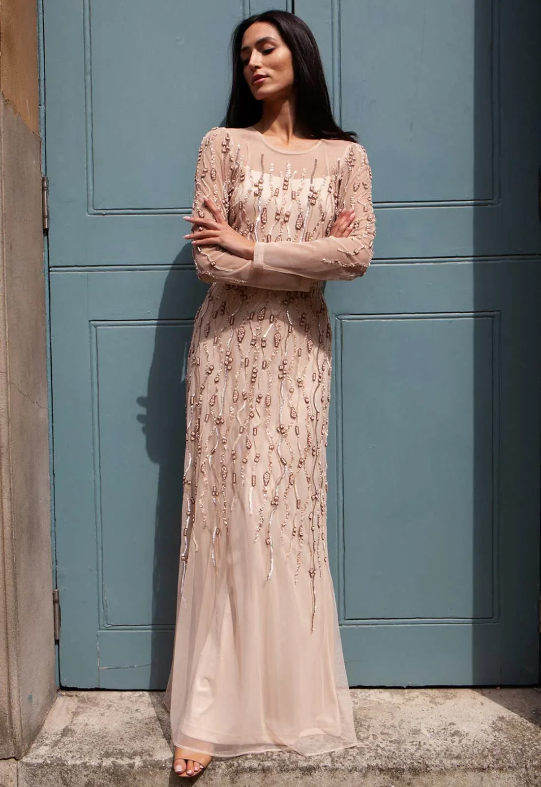 Raishma Nude Sahara Embellished Maxi Dress