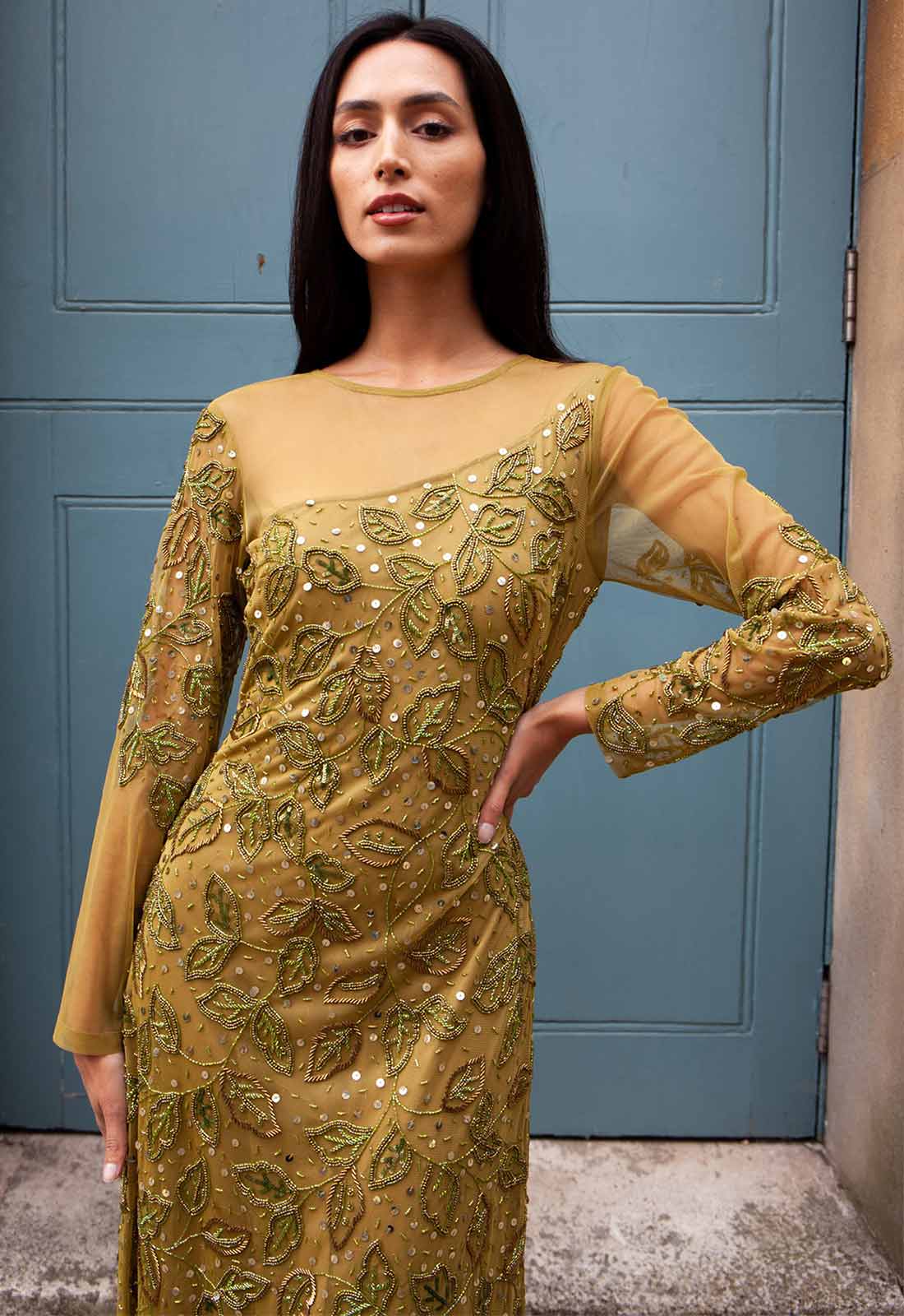 Raishma Olive Green Sally Embellished Maxi Dress - Image 2