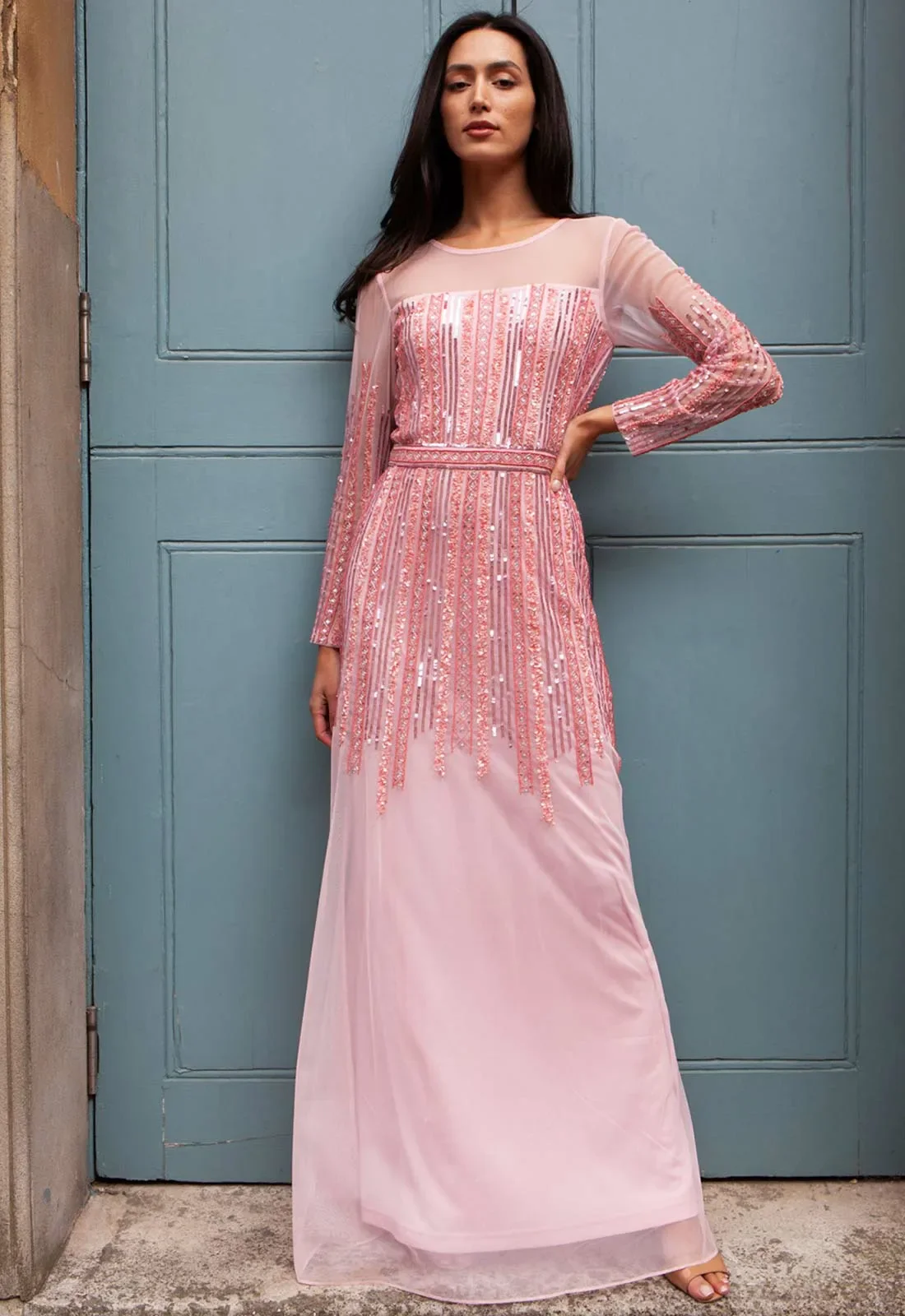 Raishma Pale Pink Alaina Embellished Maxi Dress