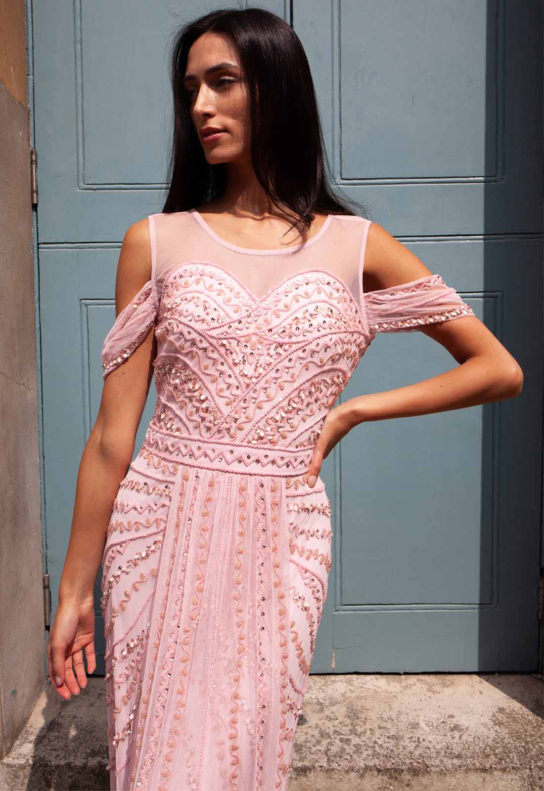 Raishma Pale Pink Merlot Embellished Maxi Dress - Image 2