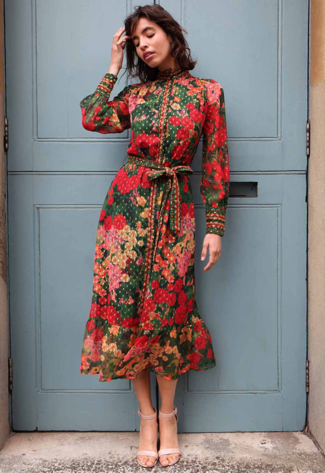 Raishma Studio Green Olive Print Dress
