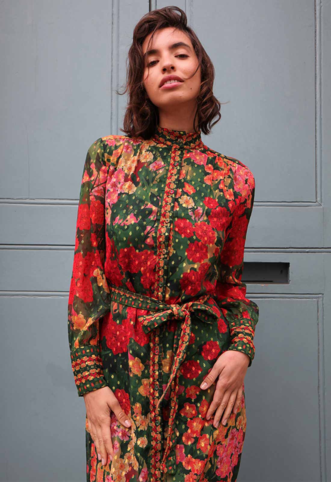 Raishma Studio Green Olive Print Dress - Image 3