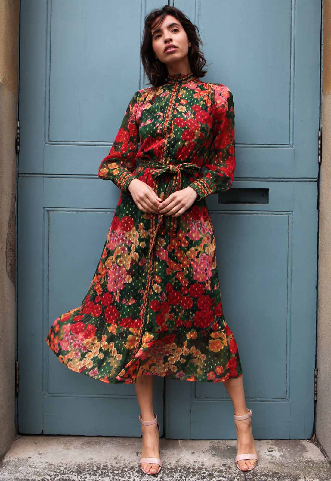 Raishma Studio Green Olive Print Dress - Image 4