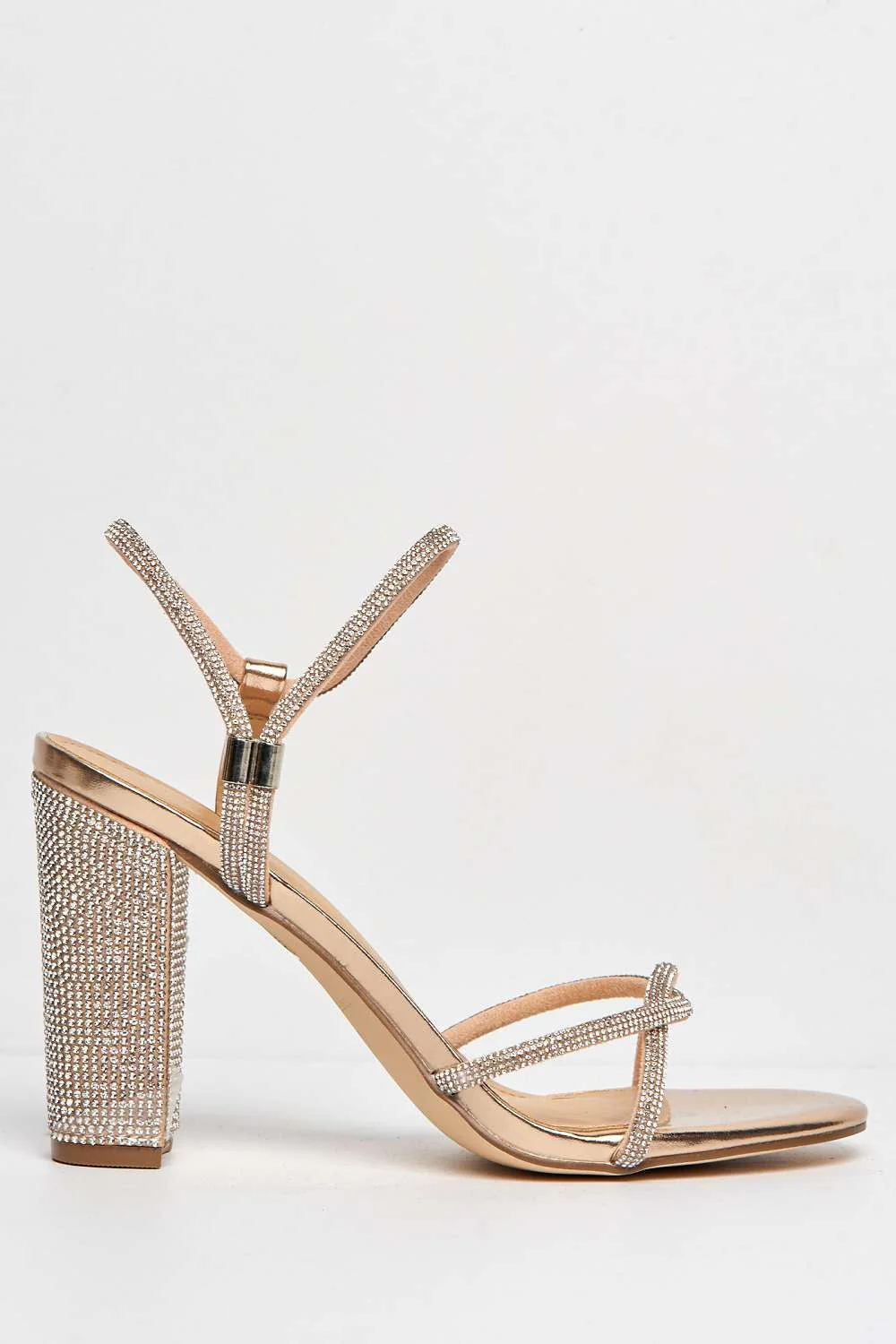 Miss Diva Gold Rayah Diamante Embellished Block Heel Sandals - Image 5