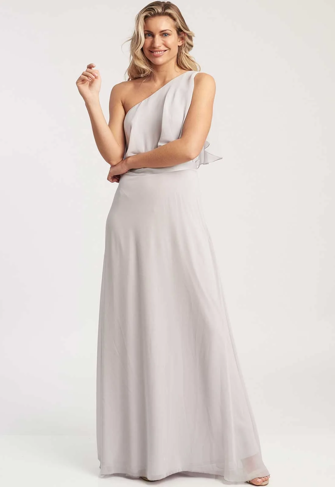 Revie London Grey Anastasia One Shoulder Maxi Dress - Image 3