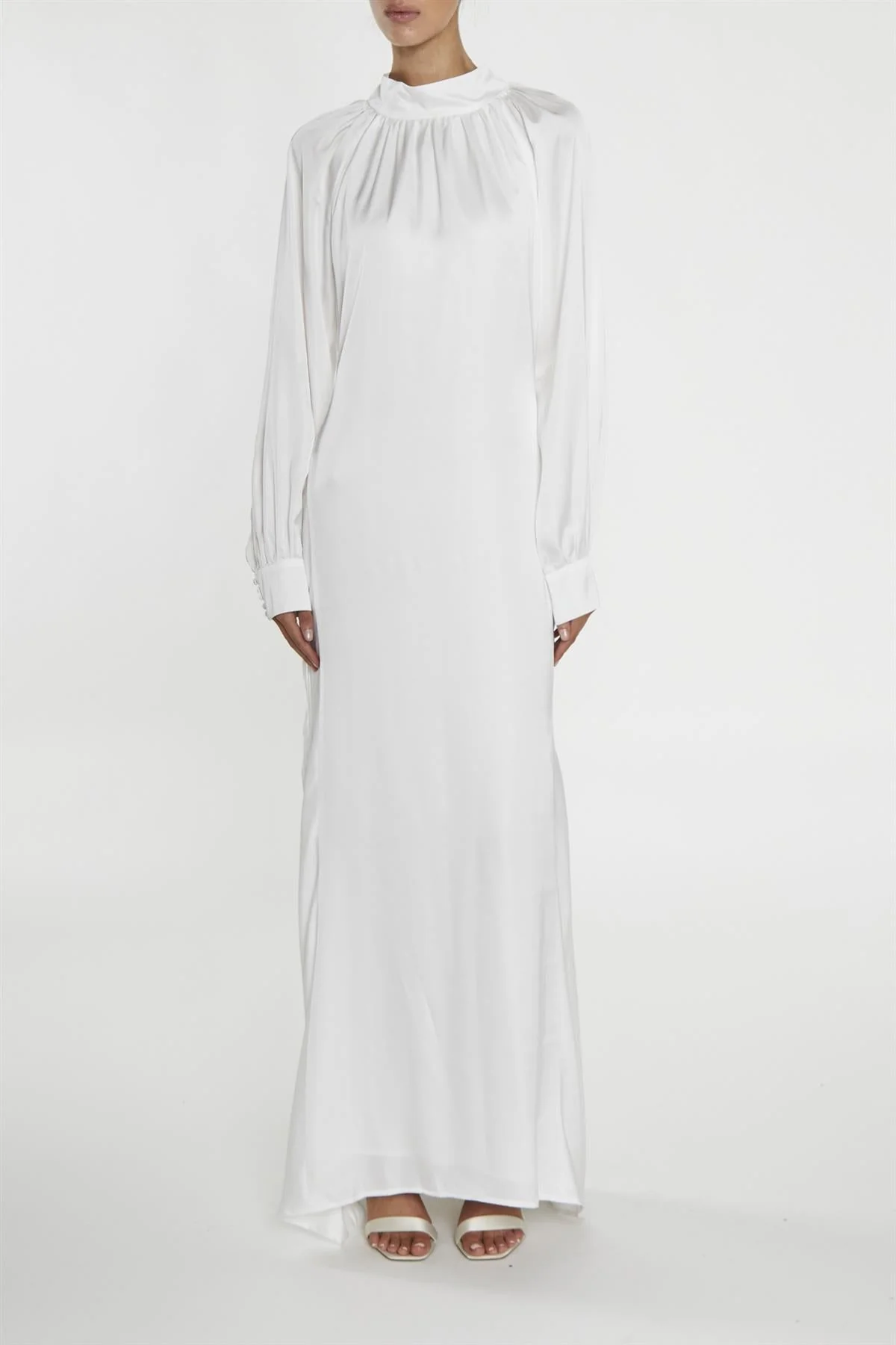 true Decadence Reyna White High-Neck Fishtail Maxi-Dress