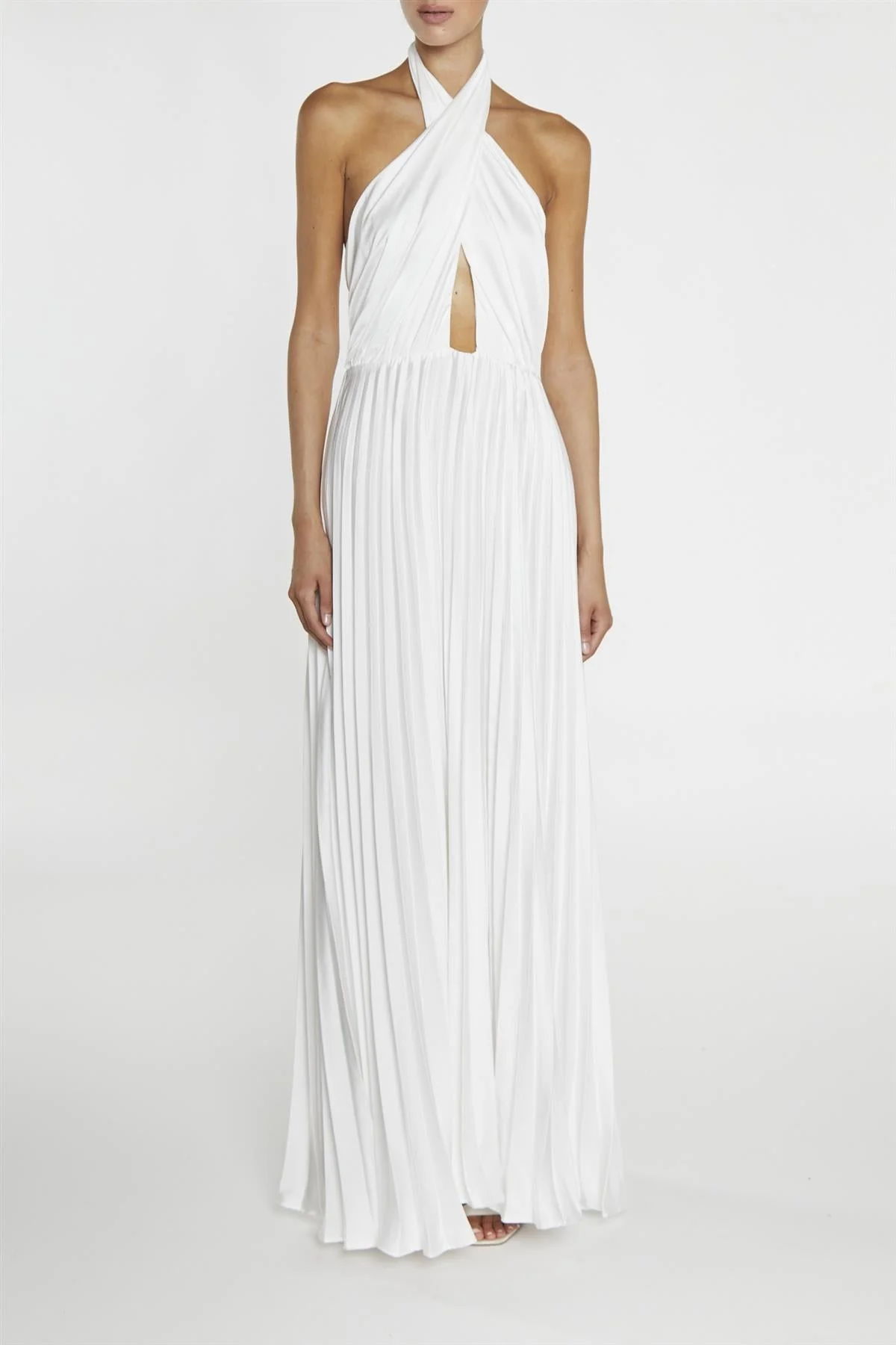 true Decadence Riley White Pleated Halterneck maxi-Dress
