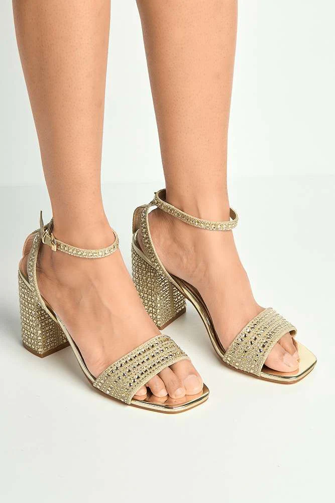Miss Diva Gold Rinesa Gemstone Encrusted Block Heels - Image 2
