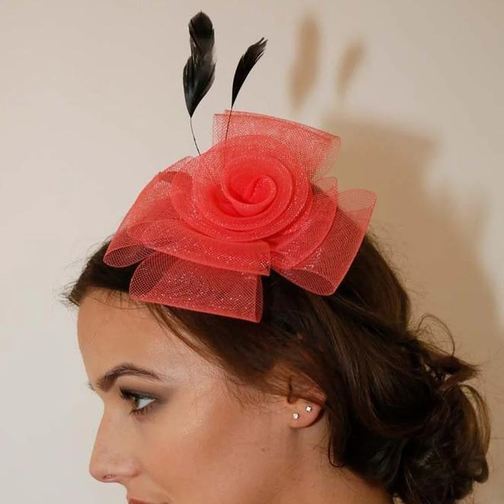 Ruby Rocks Norita Fascinator - Coral - Image 2
